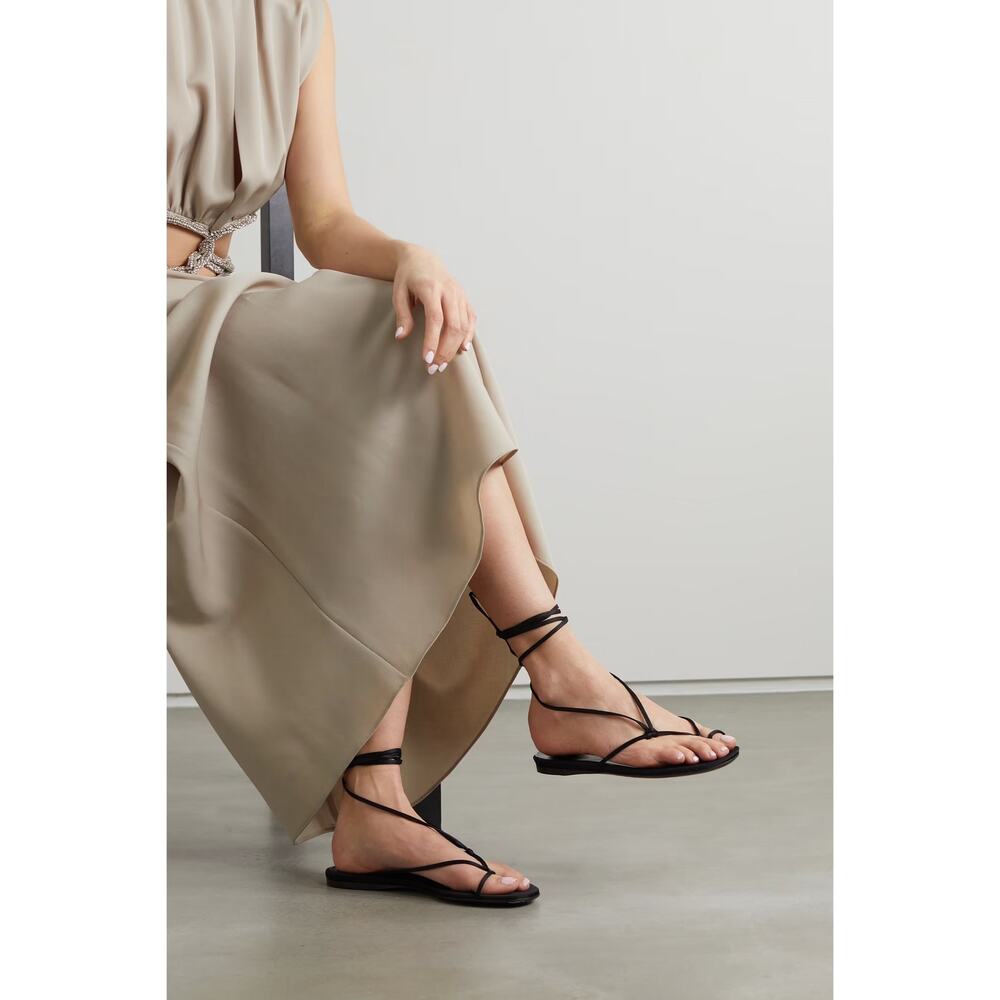 The Attico Kika Satin Lace Up Wrap Thong Sandals 37 Black Flat Italy Gladiator